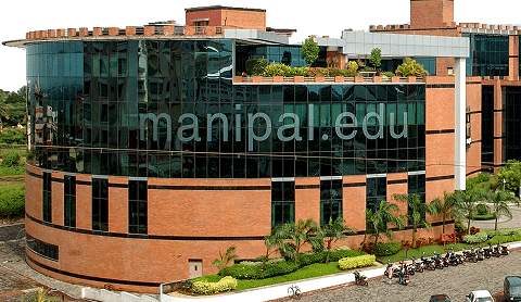 Manipal Academy of Higher Education building with the manipal.edu glass façade